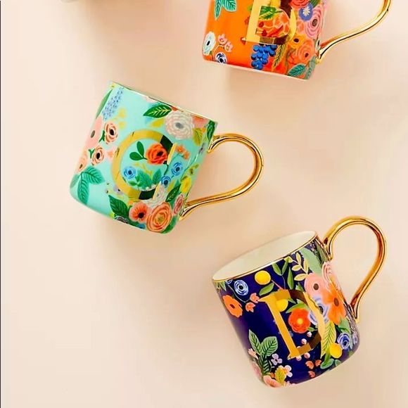 Rifle Paper Co. for Anthropologie Garden Party Monogram Mug Letter X - Picture 1 of 10